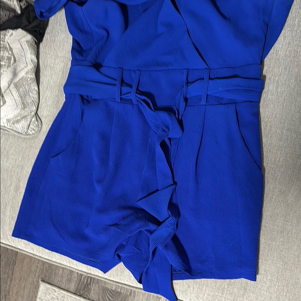 Royal Blue Wrap-Style Jumpsuit with Belted Waist